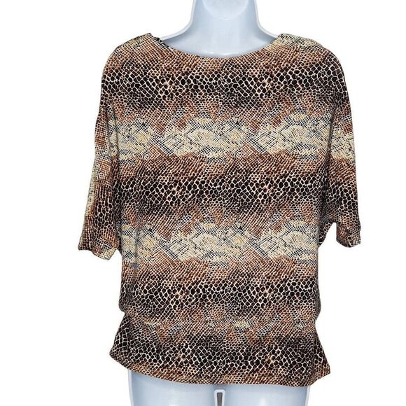 Kenar Snake Reptile Print Blouse Shirt Short Cap Sleeve Sz S Brown Black - Picture 4 of 7
